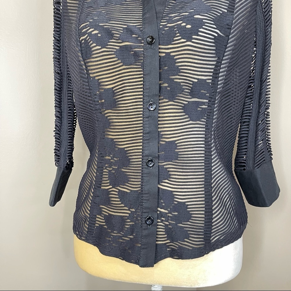 Vintage Women’s Sz M Black Sheers Top Button Up - Picture 11 of 16